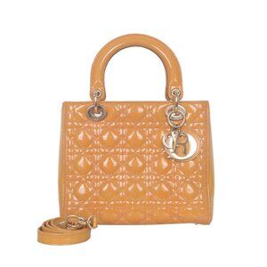 Dior Lady Dior Medium Yellow Leather Satchel Handbag